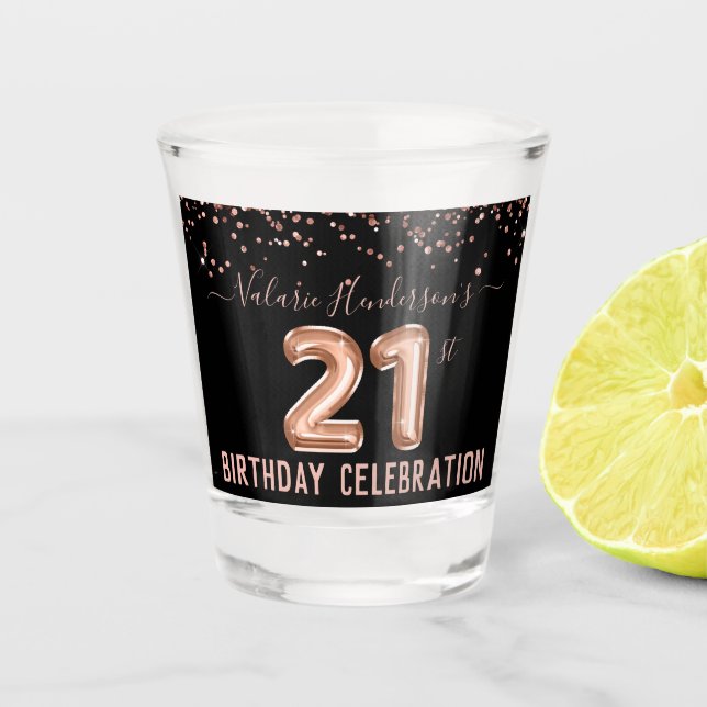 Pink Glitter 21st Birthday Party Shot glass (Front)