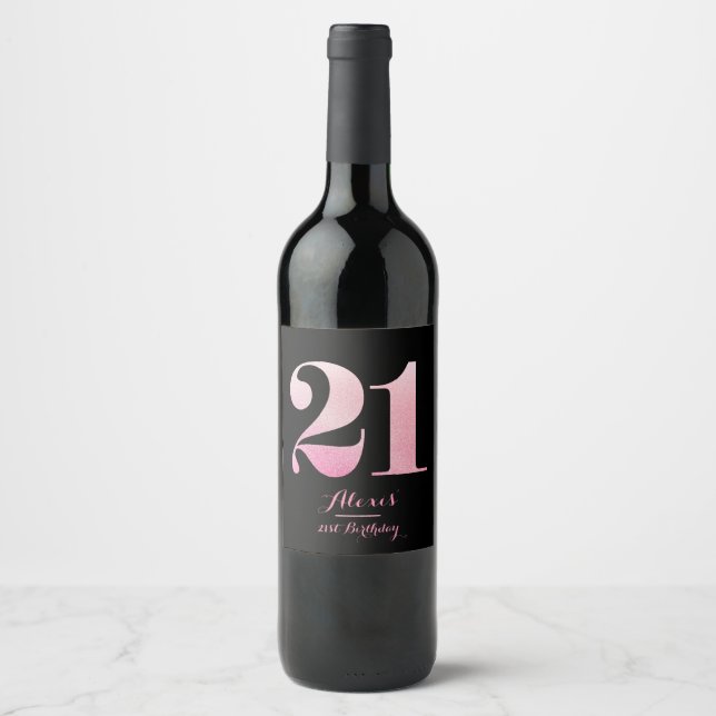Pink Glitter 21st Birthday Party Wine Label (Front)