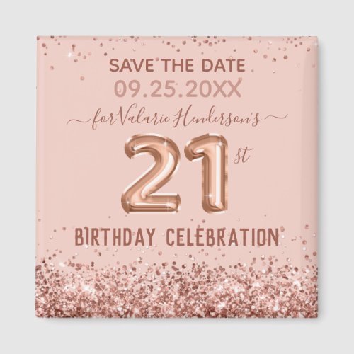 Pink Glitter 21st Birthday Save the Date Magnet