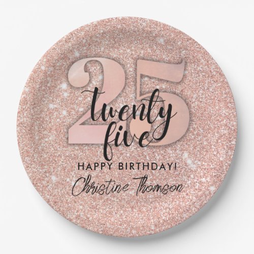 Pink Glitter 25th Birthday Paper Plates