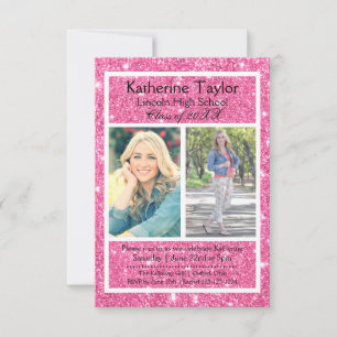 Pink Glitter 2 Photos -3x5 Graduation Announcement
