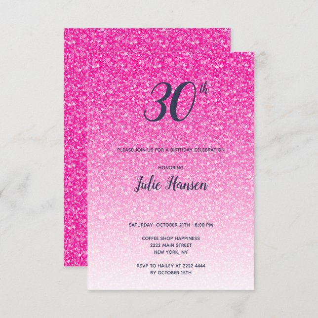 Pink Glitter 30th Birthday Invitation (Front/Back)