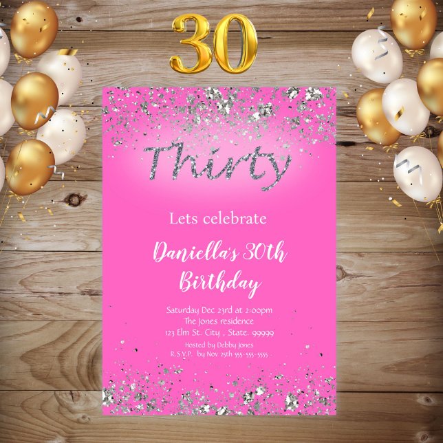 Pink Glitter 30th Birthday Invitation (Creator Uploaded)