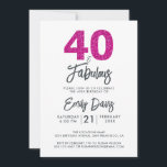 Pink Glitter 40 and Fabulous | 40th Birthday Party Invitation<br><div class="desc">A chic,  elegant,  40th birthday photo invitation you can personalize and send out for your fortieth birthday party celebration. The words "40 and Fabulous" in black and hot pink glitter are set using elegant calligraphy and modern typography. Exclusively designed for you by Happy Dolphin Studio! @happydolphinstudio</div>