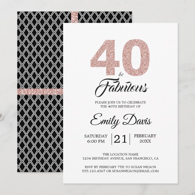 Pink Glitter 40 and Fabulous | 40th Birthday Party Invitation (Front/Back)