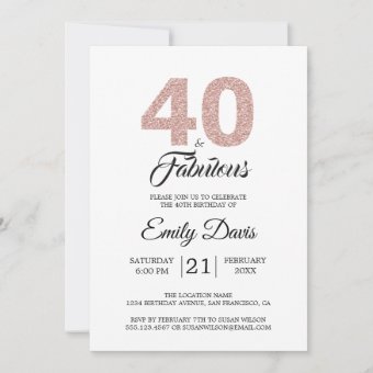 Pink Glitter 40 and Fabulous | 40th Birthday Party Invitation | Zazzle