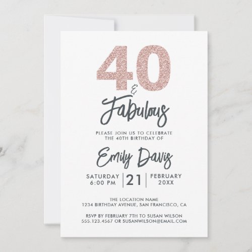 Pink Glitter 40 and Fabulous  40th Birthday Party Invitation