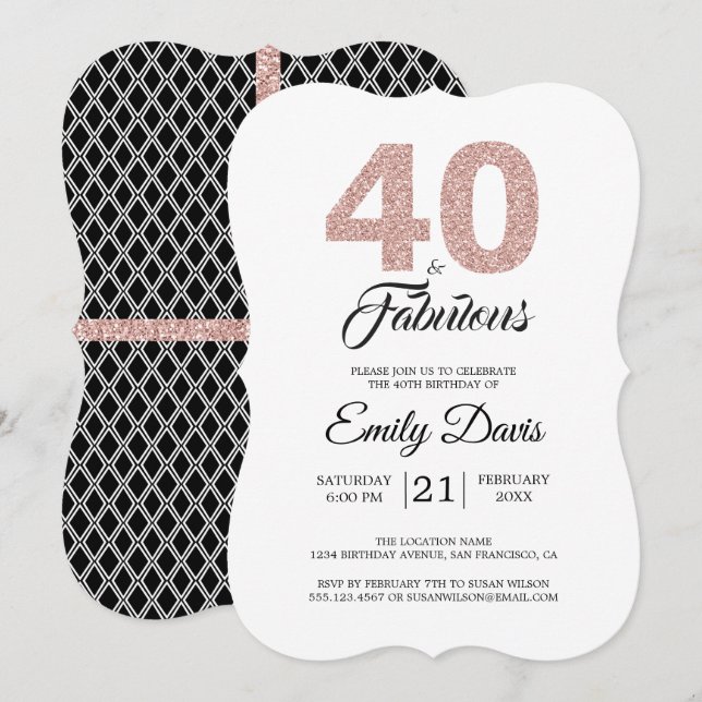 Pink Glitter 40 and Fabulous | 40th Birthday Party Invitation (Front/Back)