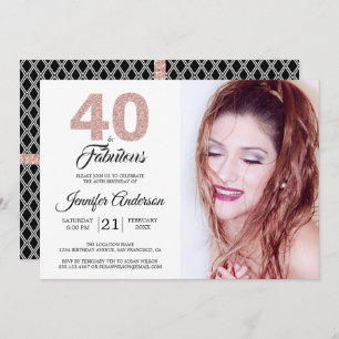 Pink Glitter 40 and Fabulous 40th Birthday Photo Invitation