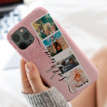 Pink glitter 4 photo grid collage name monogram iPhone 13 pro max case<br><div class="desc">Modern 4 photos grid collage name and monogram pink glitter sparkles ombre on pastel blush pink with a photo booth style collage</div>