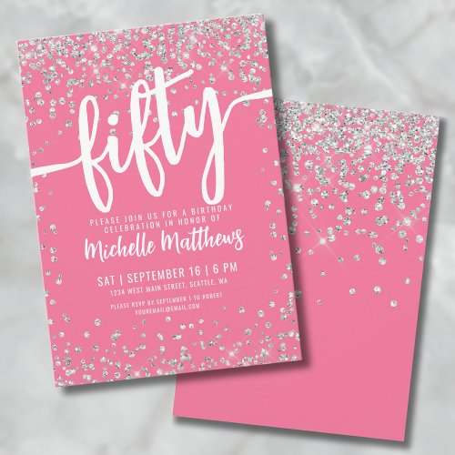 Pink Glitter 50th Birthday Invitation