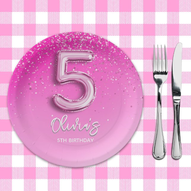 "Pink Glitter 5th Birthday Party –Fabulous at Five Paper Plates (Creator Uploaded)