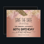 Pink Glitter 60th Birthday Save the Date Budget<br><div class="desc">Faux pink glitter paint stripe. All text is adjustable and easy to change for your own party needs. Great elegant 50th birthday template design.</div>
