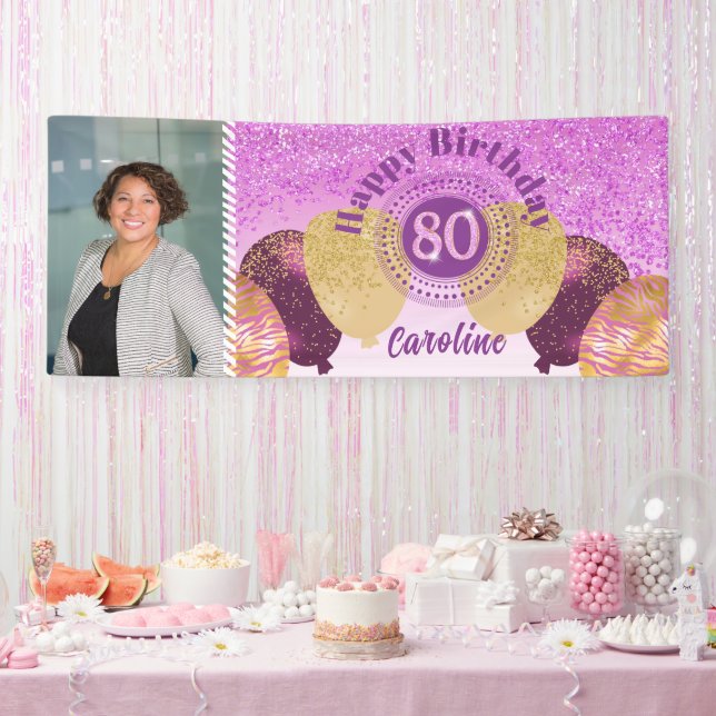 Pink Glitter 80th Birthday & Balloons  Banner (Party)