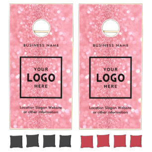 Pink Glitter abstract Business Logo Branded Cornhole Set