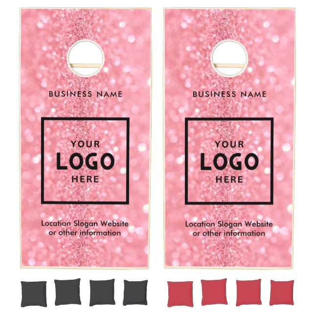 Pink Glitter abstract Business Logo Branded Cornhole Set (Set)
