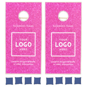 Pink Glitter Abstract Business Logo Branded Cornhole Set