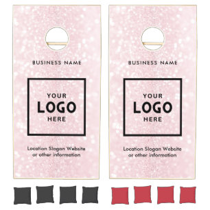 Pink Glitter Abstract Business Logo Branded Cornhole Set
