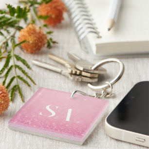 Pink Glitter Acrylic Keychain with Custom Initials