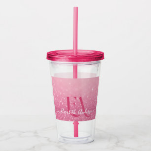 Pink Glitter Acrylic Tumbler with Name & Initials