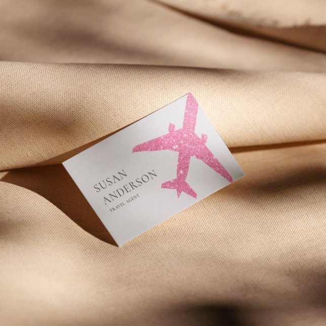 Pink Glitter Airplane Business Card (Creator Uploaded)
