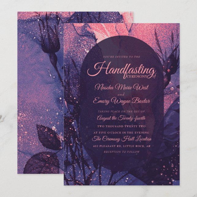 Pink Glitter Alternative Gothic Luxury Handfasting Invitation (Front/Back)