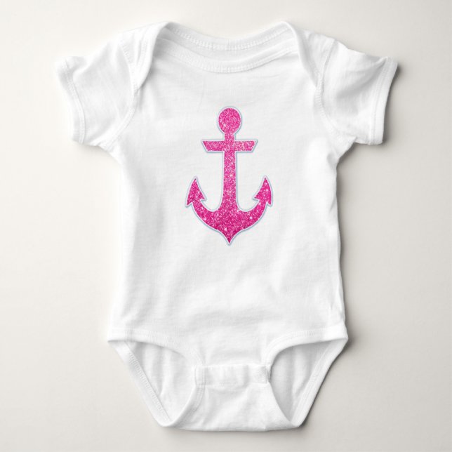 Pink glitter anchor baby bodysuit (Front)