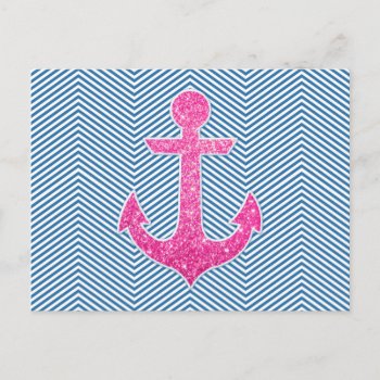 Pink Glitter Anchor Blue Chevron Postcard by parisjetaimee at Zazzle