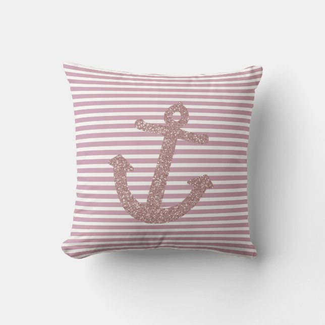 Pink Glitter Anchor Throw Pillow (Front)
