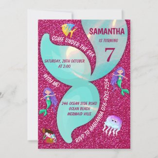 Pink Glitter and Aqua Tail Mermaid Birthday