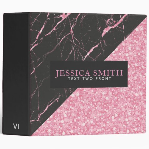 Pink Glitter And Black Marble Texture Binder