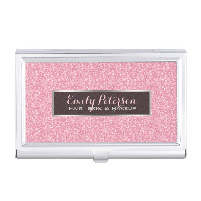 Pink Glitter And Black Silver Accents Business Card Case (Front)