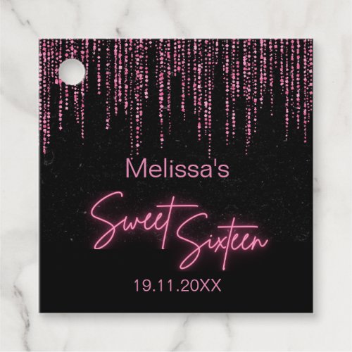 Pink Glitter and Black Sweet 16 Birthday  Favor Tags