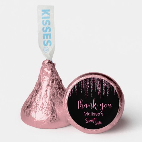 Pink Glitter and Black Sweet 16 Birthday thank you Hersheys Kisses