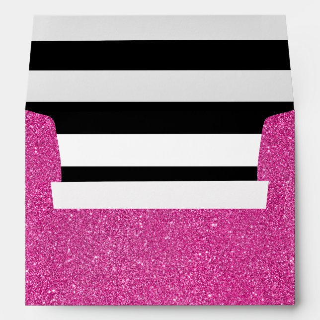 Pink Glitter and Black White Stripes Envelope (Back (Bottom))