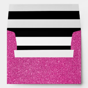 Pink Glitter and Black White Stripes Envelope
