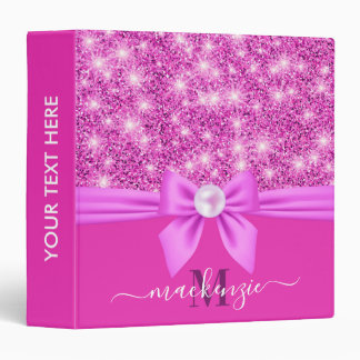 Pink Glitter and Bow 3 Ring Binder