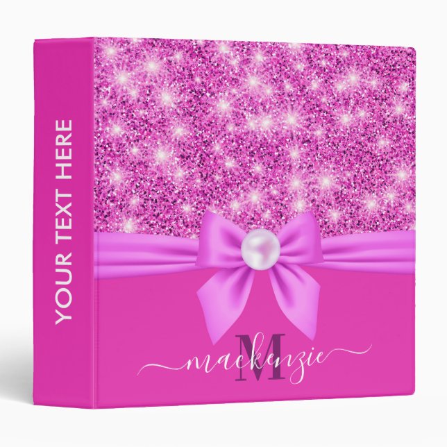 Pink Glitter and Bow 3 Ring Binder (Front/Spine)