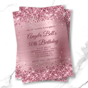 Pink Glitter and Brushed Foil 50th Birthday Invitation