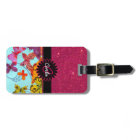 Pink Glitter and Colorful Butterfly Monogram