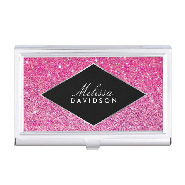 Pink Glitter and Glamour Beauty Case For Business Cards (Front)