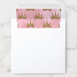 Pink Glitter and Gold Princess Crown Pattern Envelope Liner