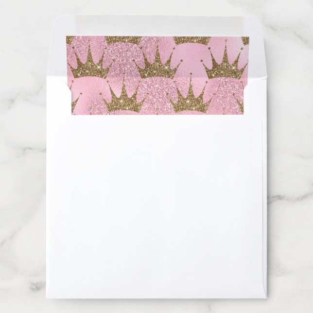 Pink Glitter and Gold Princess Crown Pattern Envelope Liner (In Envelope)