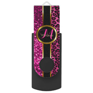 Pink Glitter and Leopard Animal Skin Flash Drive