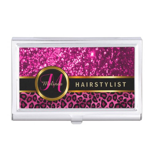 Pink Glitter and Leopard Skin Business Card Holder