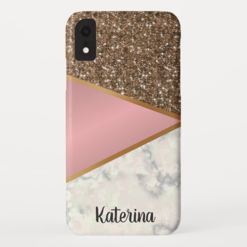 Pink Glitter and Marble Geometric Gold Mobile iPhone XR Case