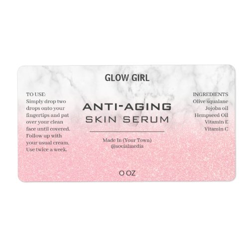 Pink Glitter And Marble Serum Labels
