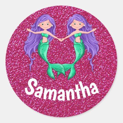 Pink Glitter and Mermaids Birthday Classic Round Sticker