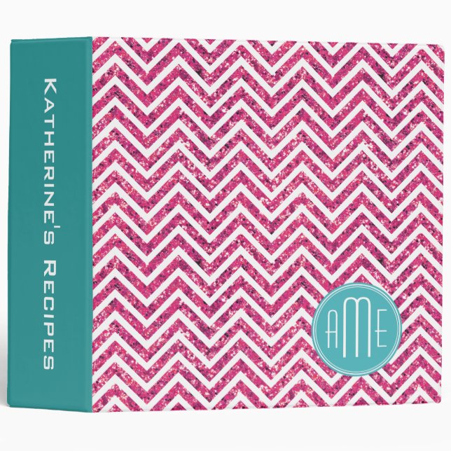 Pink Glitter and Mint Custom Monogram 3 Ring Binder (Front/Spine)