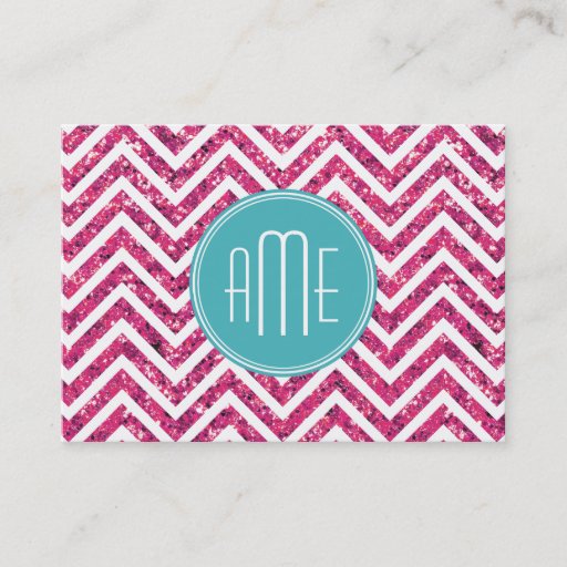 Customizable Pink Glitter and Mint Custom Monogram Business Card Template